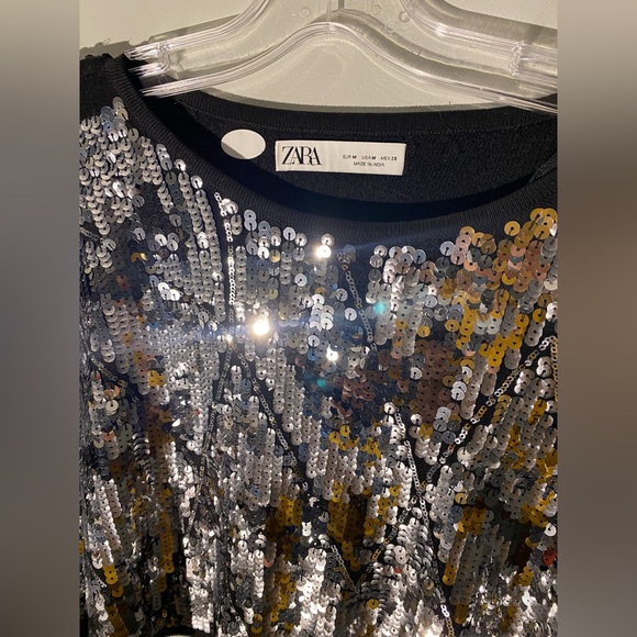 ZARA- Silver Sequin Crop Sweater - Picture 3 of 4